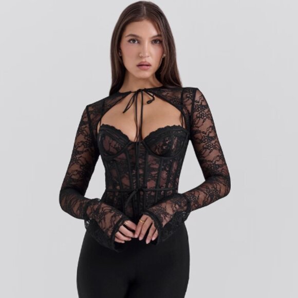 House of CB Tops - HOUSE OF CB 'Lisette' Black Lace Corset Top with Bolero